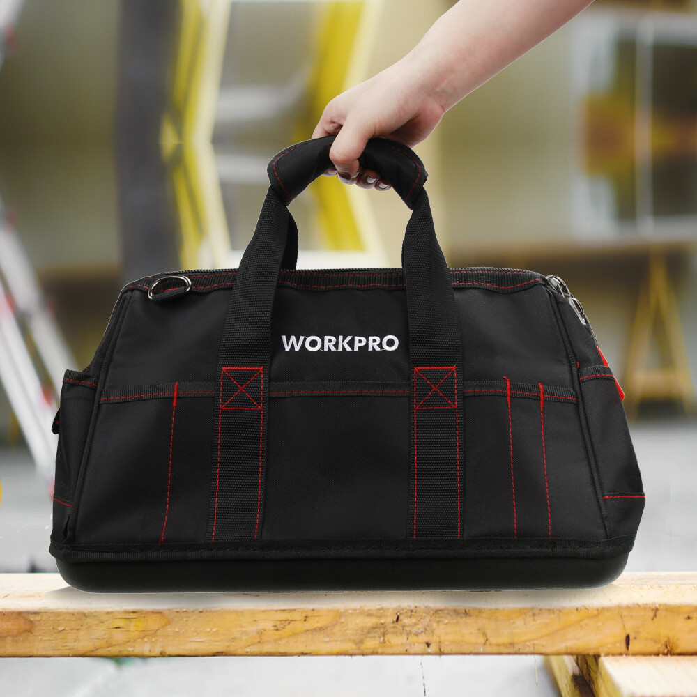 WORKPRO 16-inch Heavy Duty Zipper Tool Bag Wide Mouth Storage Carrying Work Tote