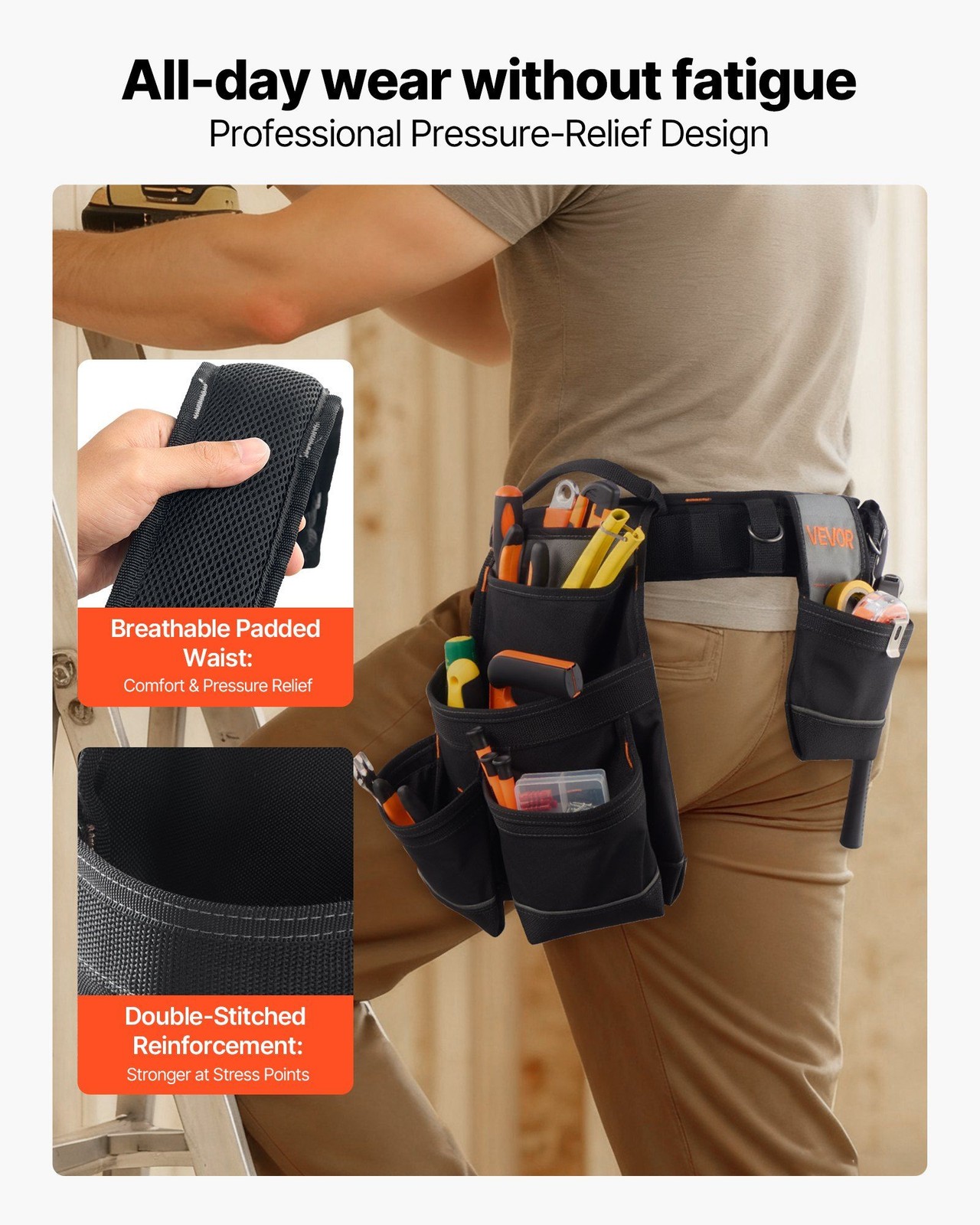 Tear-Resistant 18-Pocket Tool Belt with 600D Full Protection