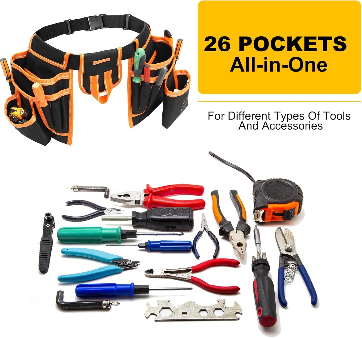 Tool Belt,Magnetic Tool Pouch,27-Pockets Heavy Duty Padded Tool Belts for Men,De