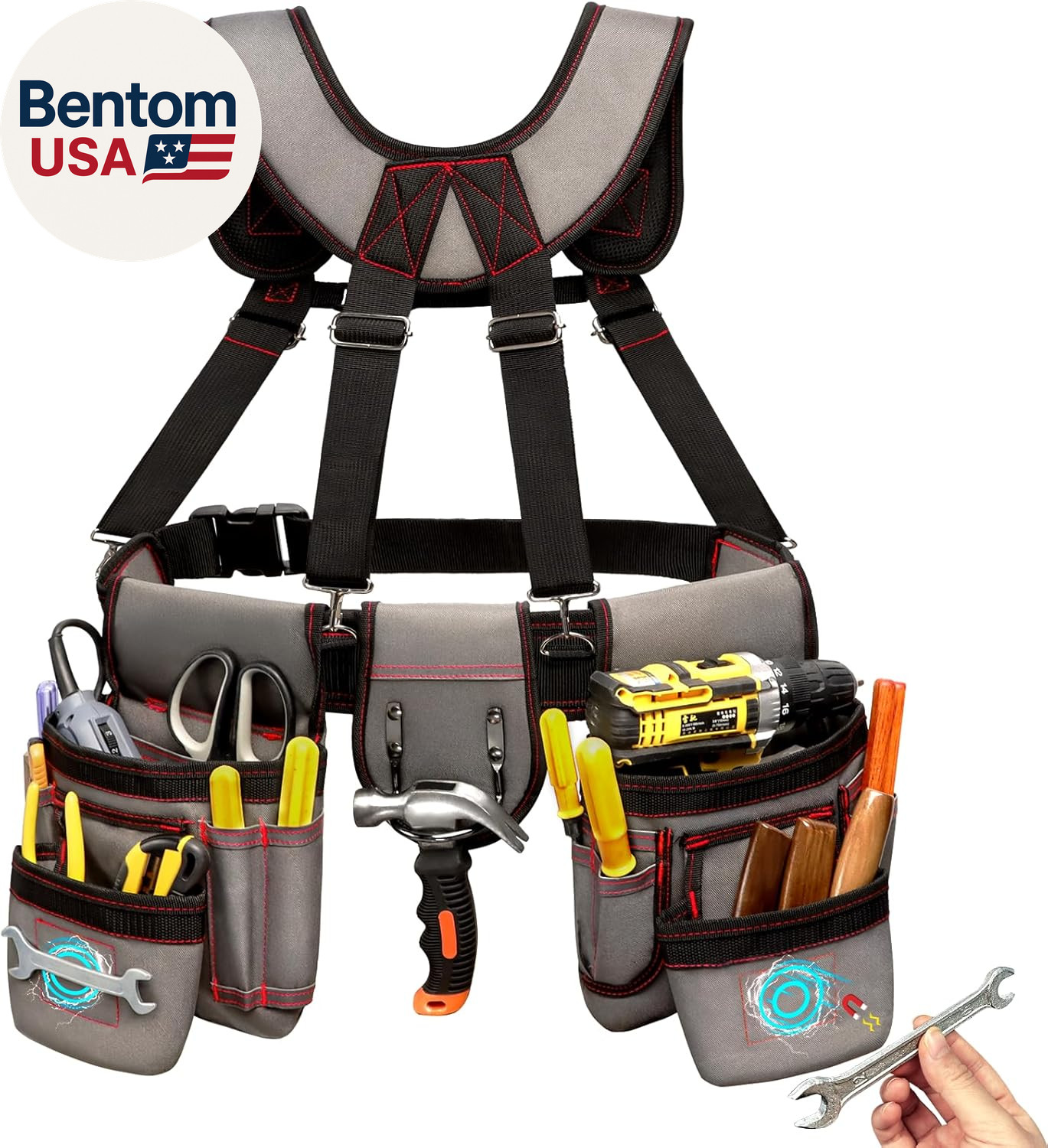 Tool Belt with Suspenders, Professional Tool Belt for Men, Magnetic Tool Belts w