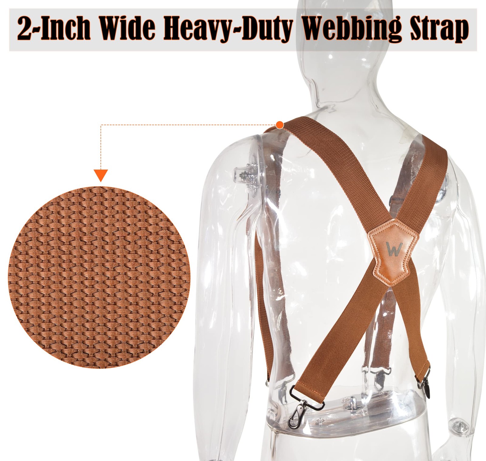 WELKINLAND Brown 2 inch 2″ Wide Strap For Body Size Up To 6.4 Feet,