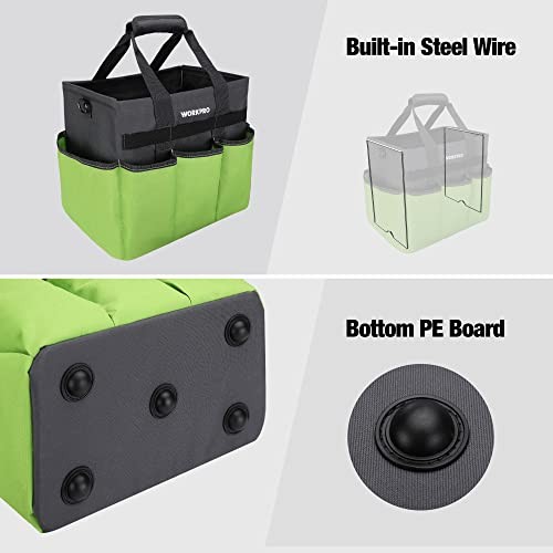 Garden Tool Bag, 10 Pockets and Shoulder Strap | Heavy Duty Gardening Green