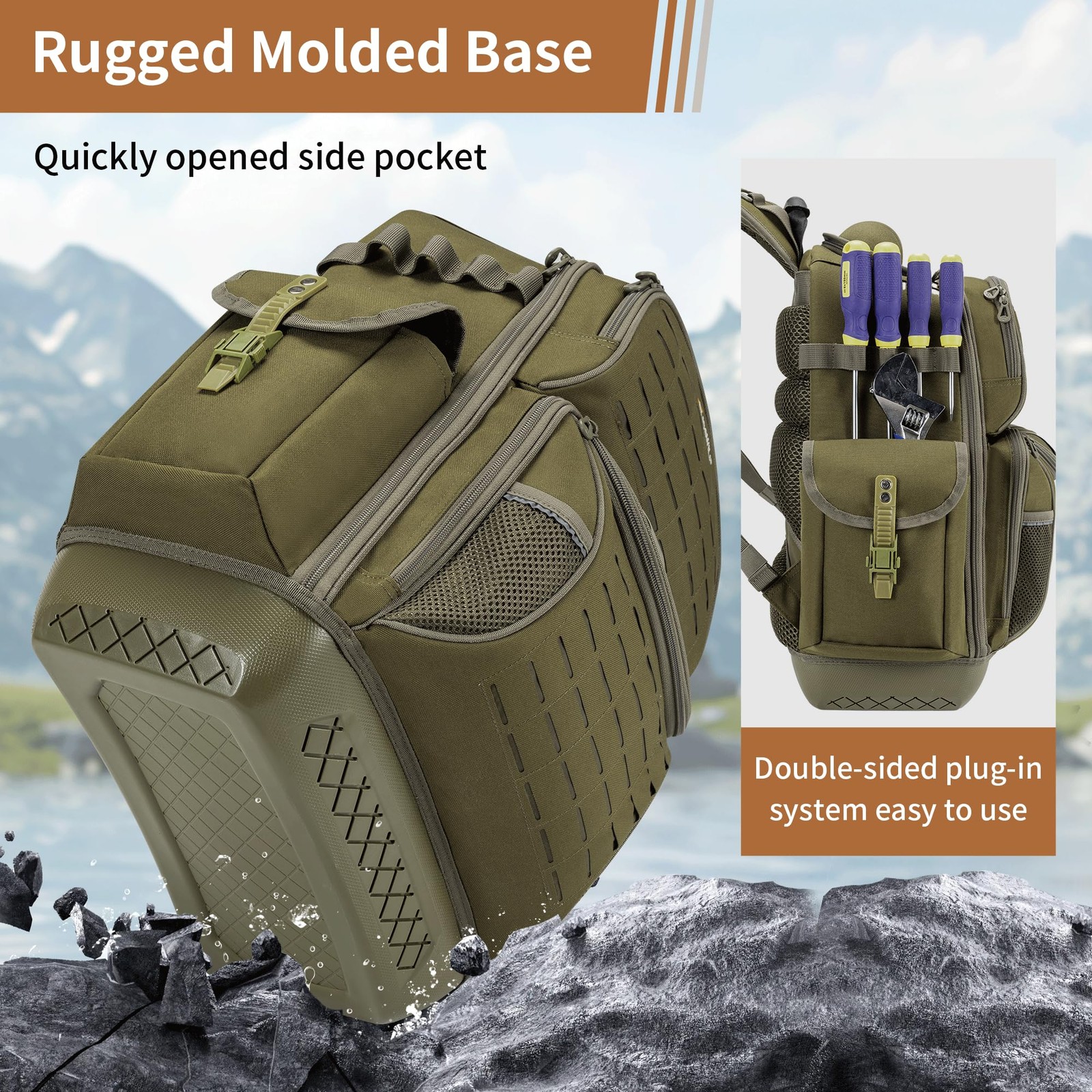 BLISSWILL Tool Bag Backpack for men,Heavy 14″ L x 8″ W x 19.5″ H, Dark Khaki