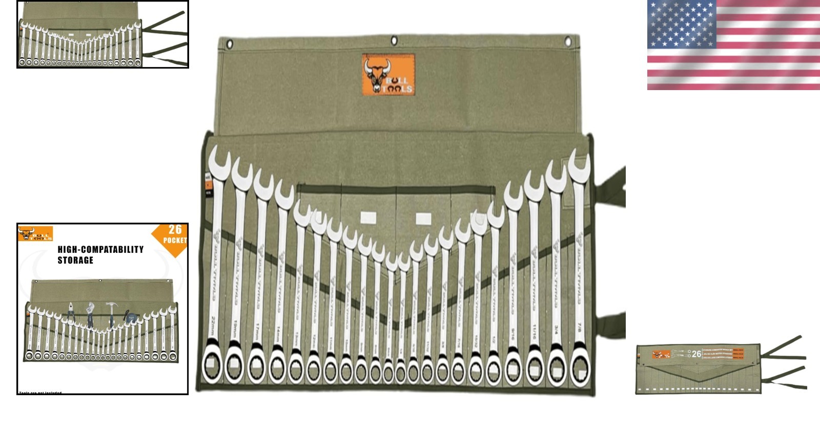 Wrench Roll, 26 Pocket Tool Pouch, Tool Bag Wrench Organizer Metric & SAE Com…
