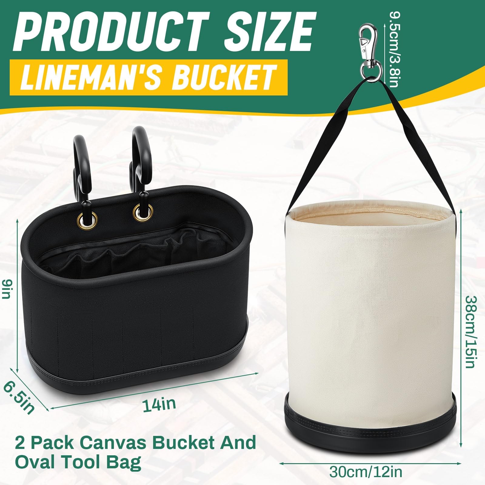 2 Pack Canvas Bucket & Oval Tool Bag, Bucket Tool Organizers with Reinforced …