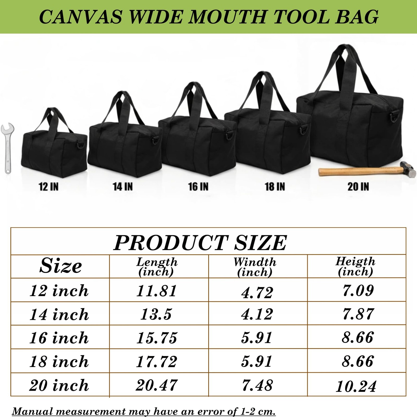Canvas Wide Mouth Tool Bag, Large Capacity Tool Bags for Men, Portable Home T…