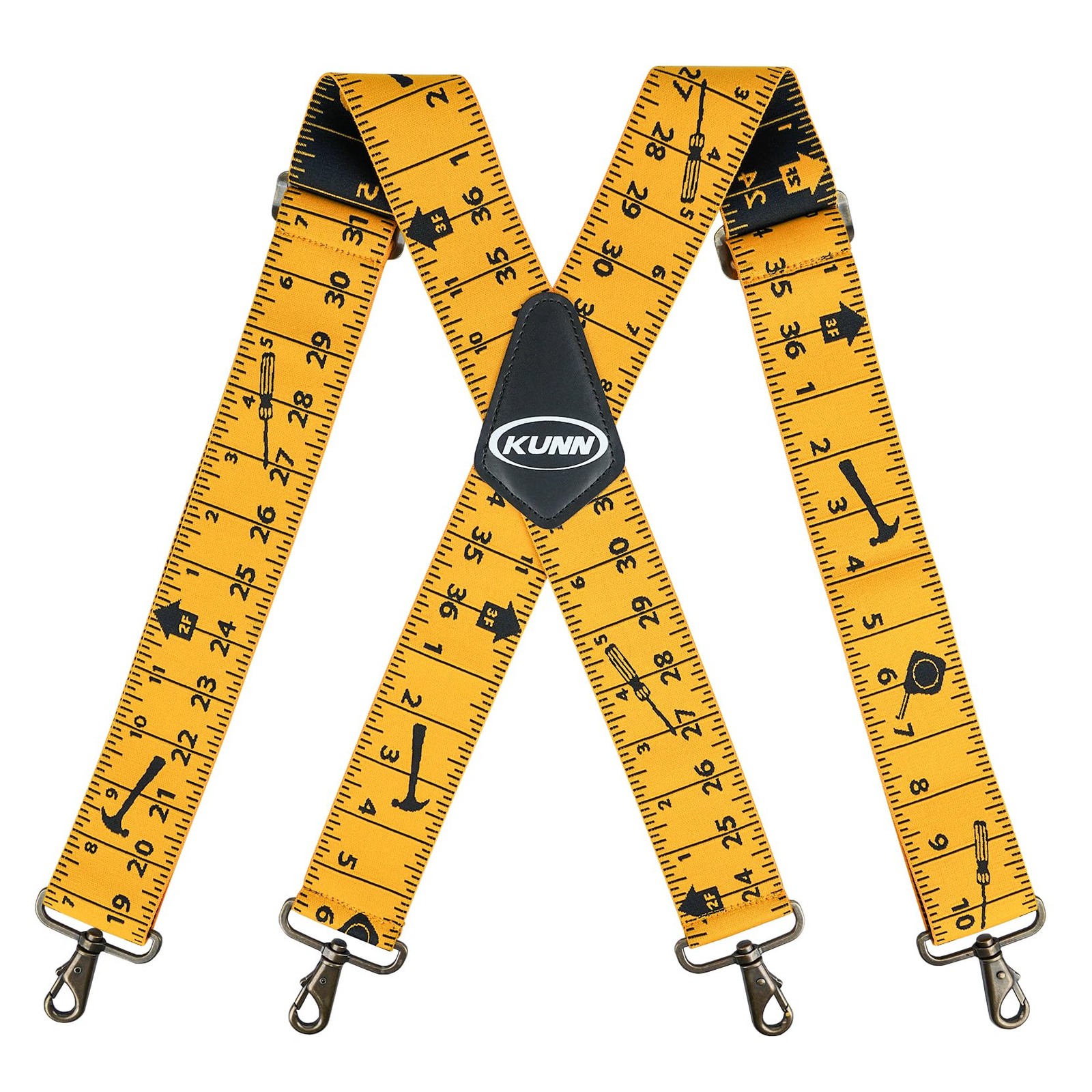 KUNN 2Inch Tape Measure Mens Suspenders with Bronze Yellow Rule, Rule