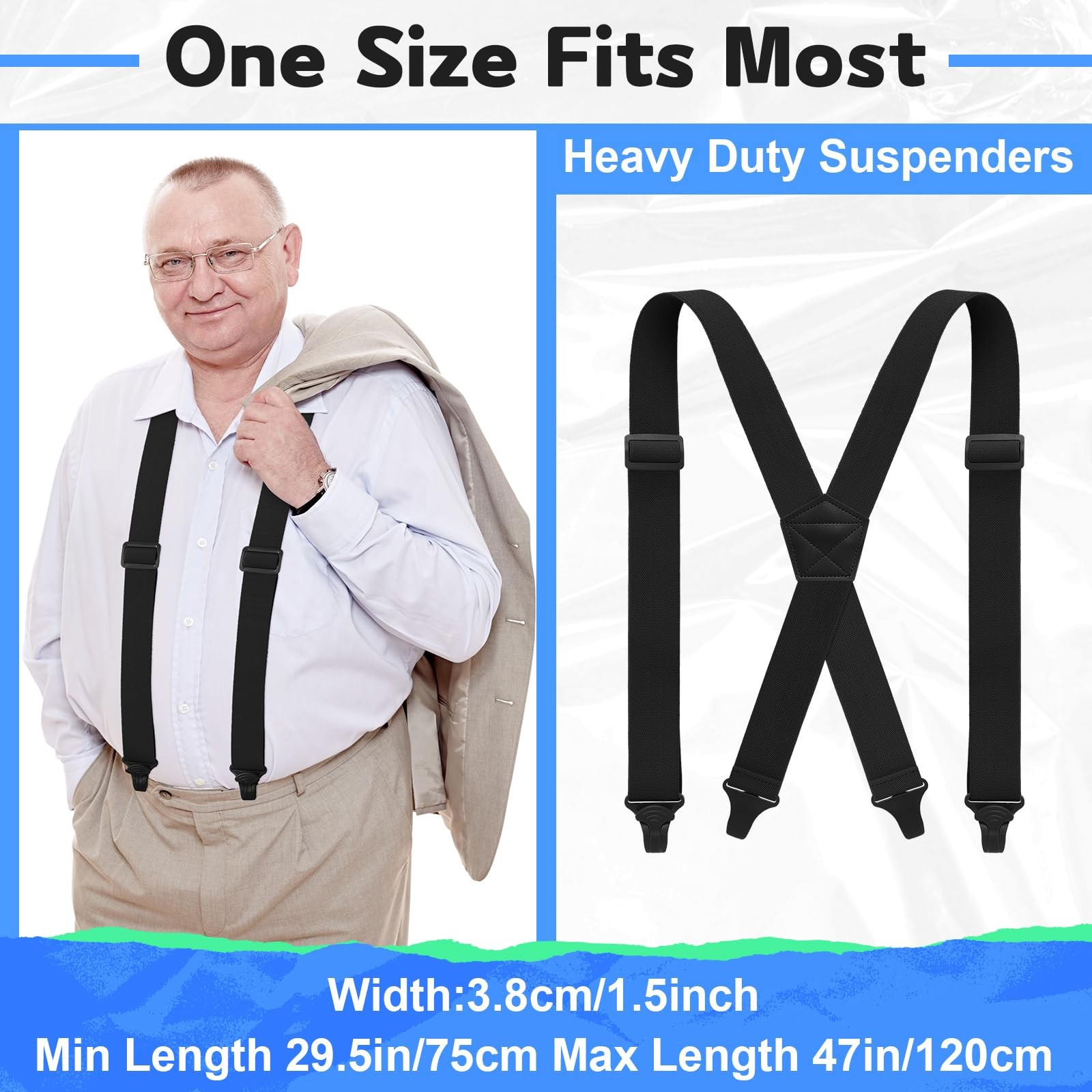 Janmercy X Back Hidden Suspender Heavy Duty Work 47.24 x 1.5 inches, Black