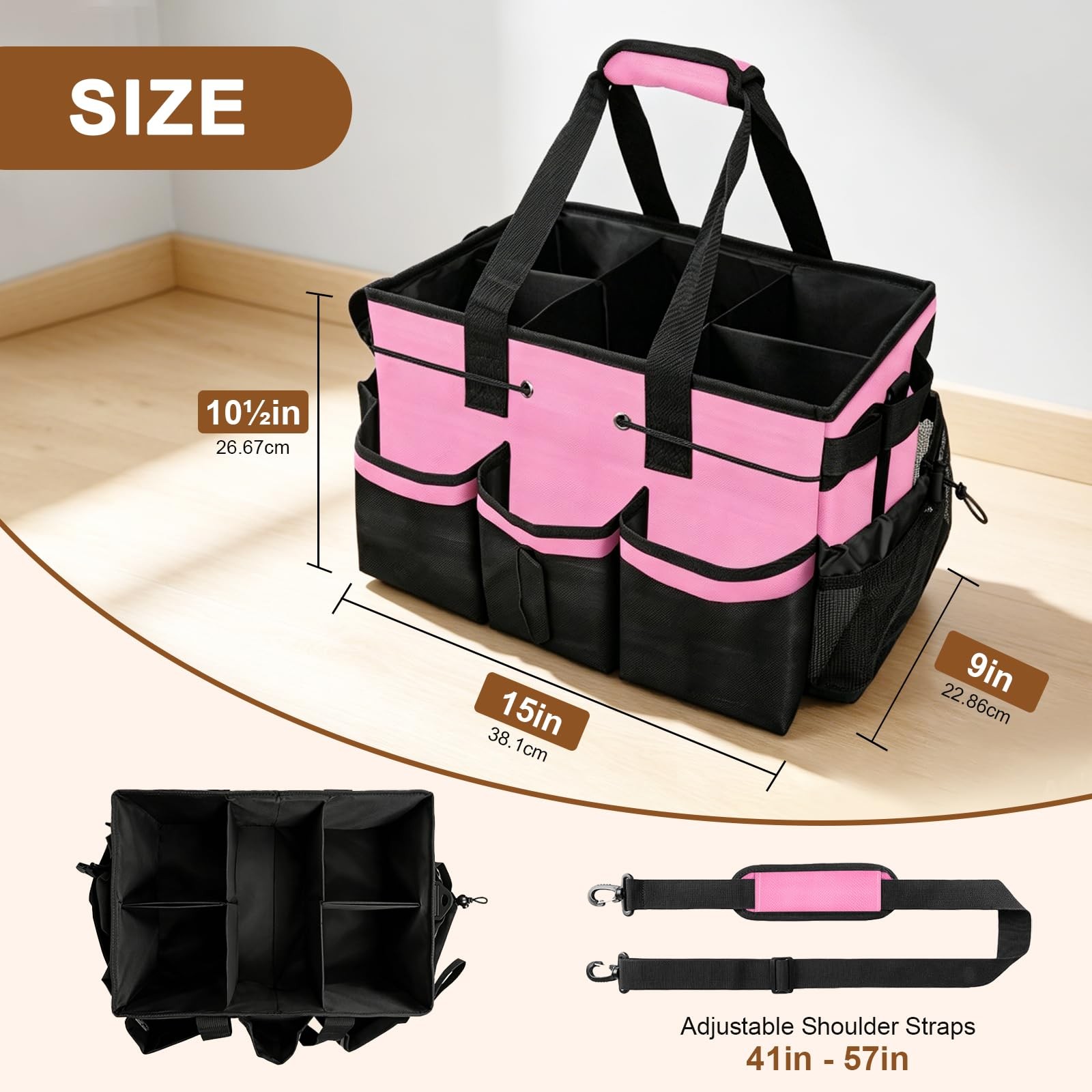 Large Cleaning Caddy Bag – 15″ x 10.5″ x 9″ Heavy-Duty Organizer Tote for Hou…