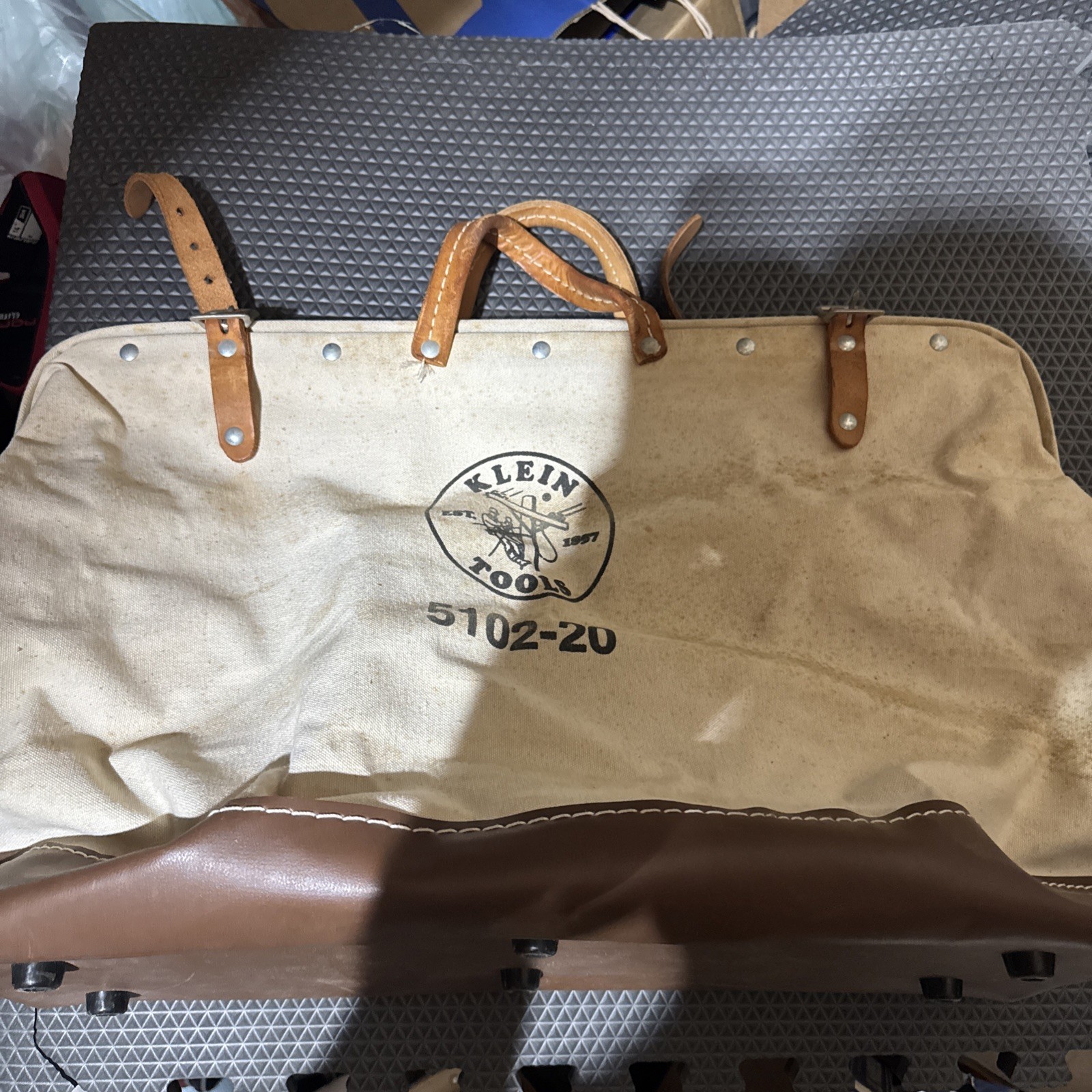 Vintage Klein Tools Bag 5102-20 Heavy Canvas Leather Lineman Storage Tote USA