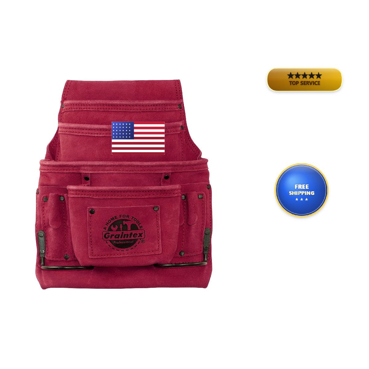 Graintex 10 Pocket Pouch Burgundy Color Suede Leather Bag Belt For Constructors