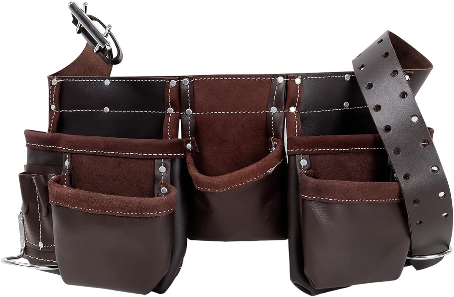 Leather Tool Belt 12-Pocket for Construction & Electrical Work Oil-Tanned