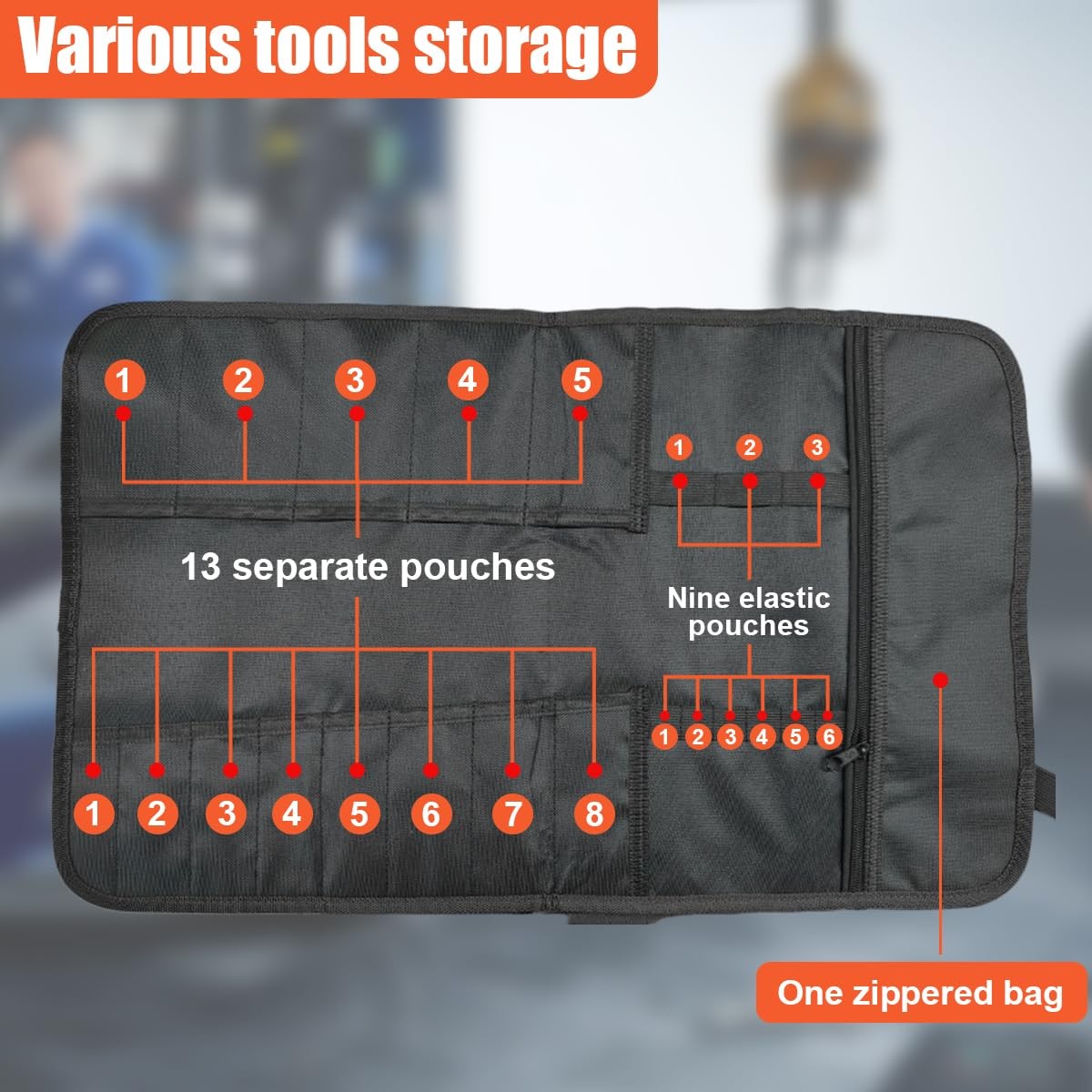 Tuxihapp 23 Pocket Car Tool Bag Roll Up 22.91 x 14.29 x inches, Black