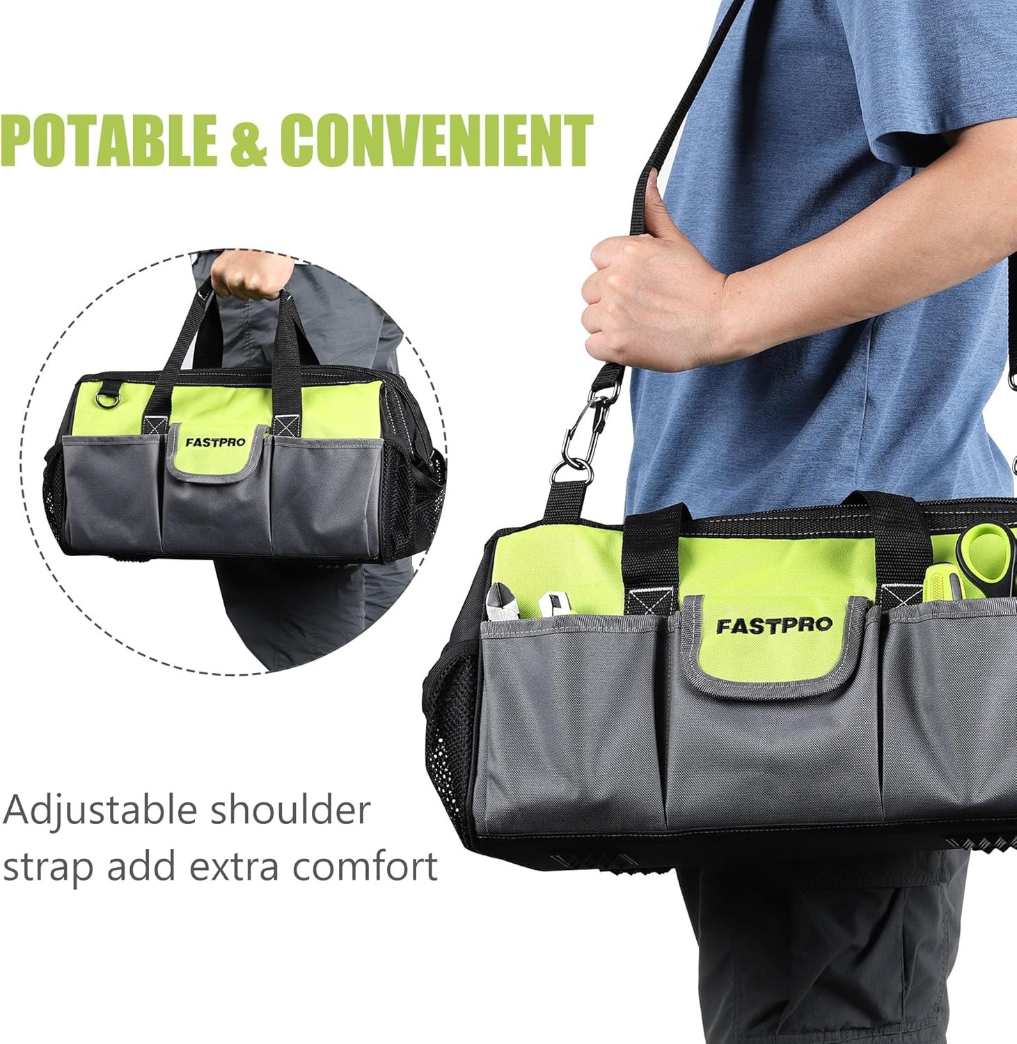 FASTPRO 2-Piece Tool bags, 13-inch & 16-inch Wide Mouth Tool Storage Bags