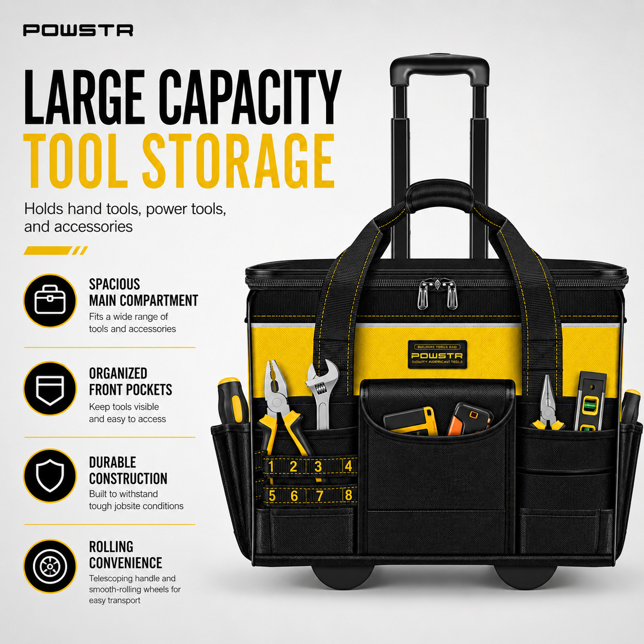 21-Inch Rolling Tool Bag with Wheels Heavy Duty Waterproof Telescoping Handle