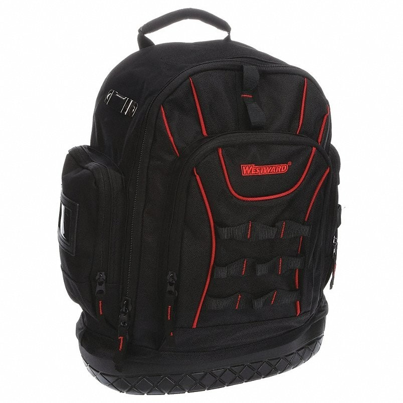 WESTWARD 32PJ49 Heavy Duty Tool Backpack Bag 19 Pockets Polyester Black NEW