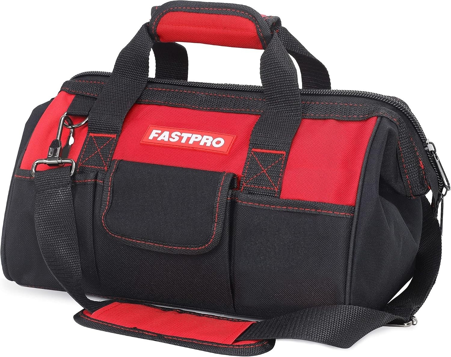 14-Inch Zip-top Wide Mouth Open Storage Tool Bag, Classic Black&Red Design, F…