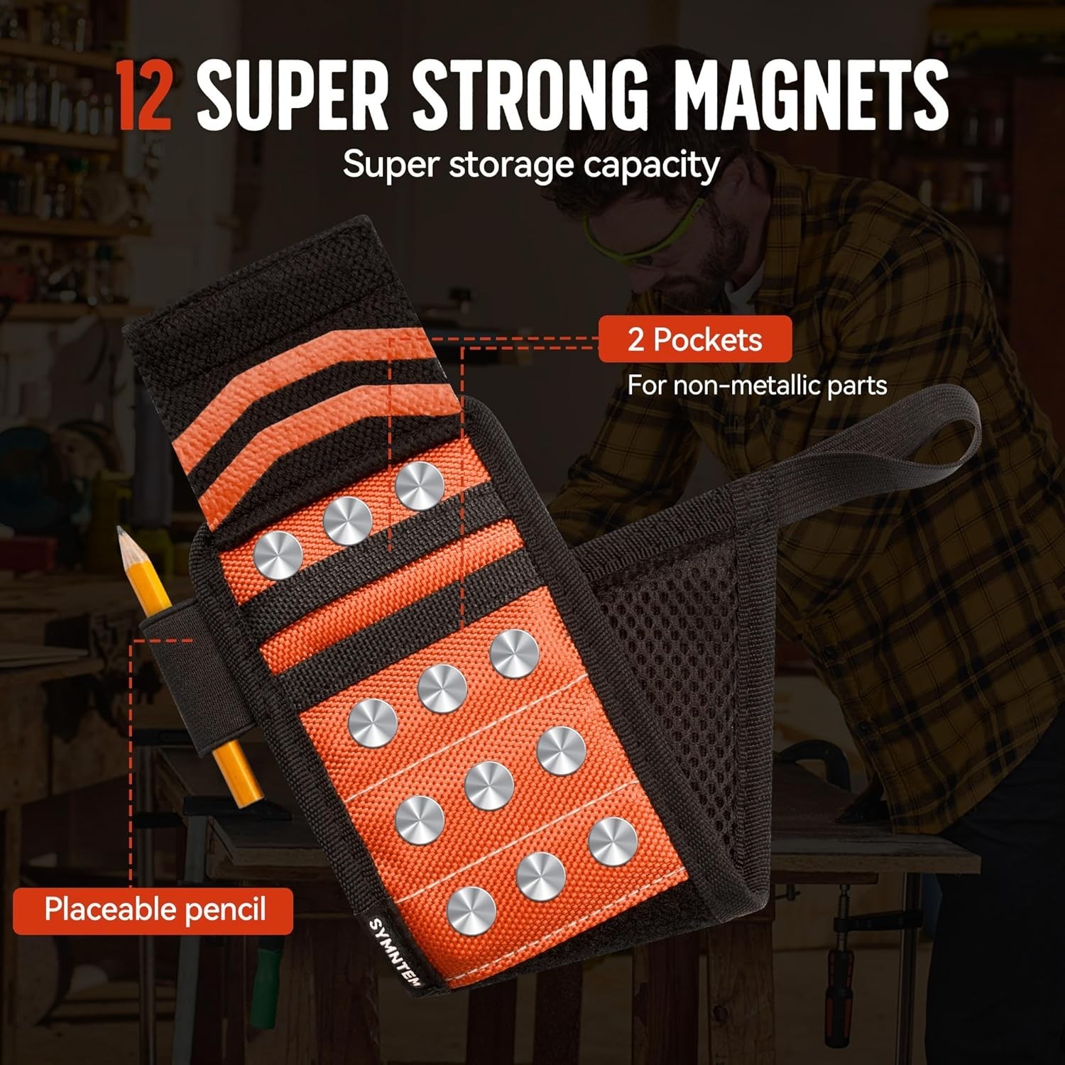 Magnetic Wristband for Tools and Hardware Gray With Lanyard