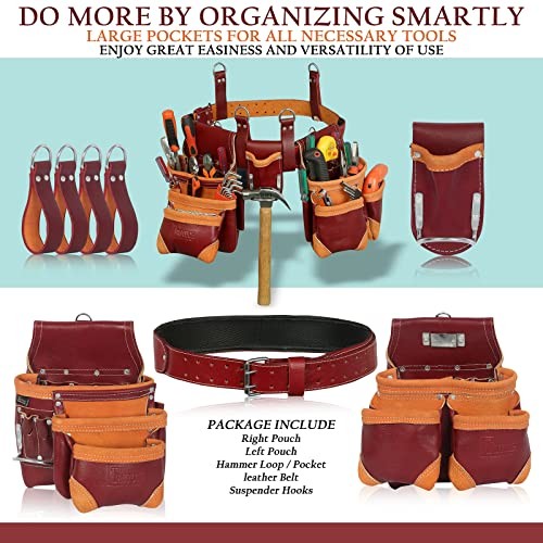 Grain Leather Tool Belt | Tool Rig Set | Tool Pouch | Drywall | Maroon