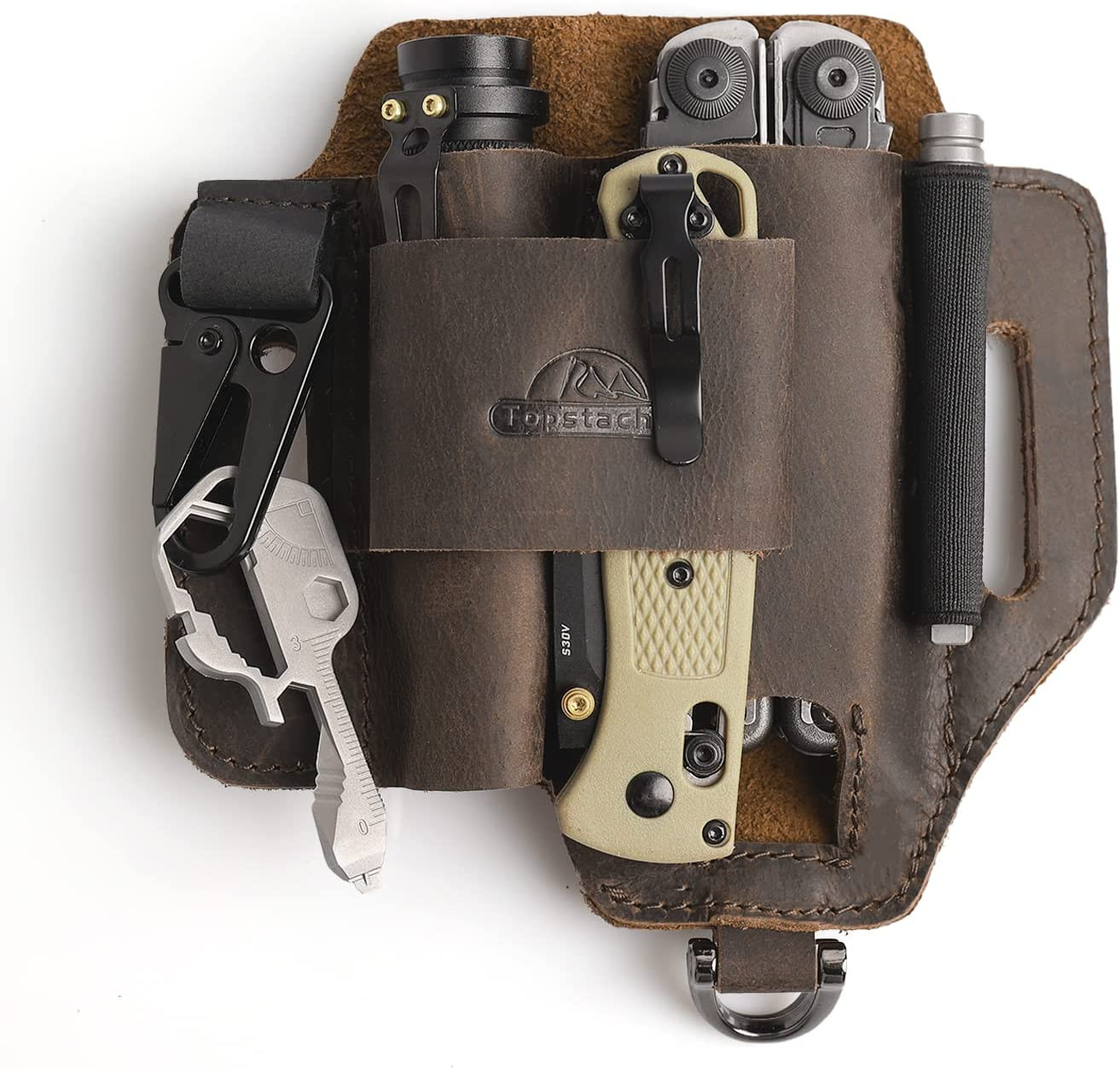 Leather Tool Belt Pouch Pockets Storage for Work Tools Electrician Multitool