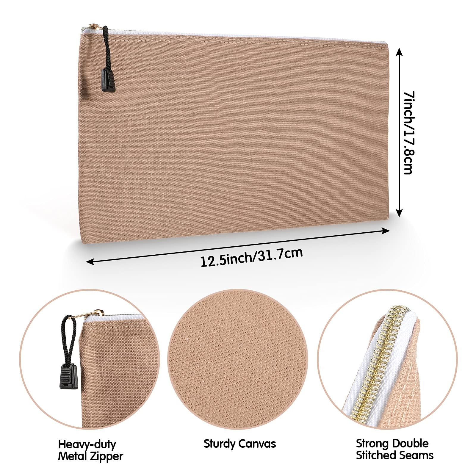 10 Pieces Tool Pouch Metal Zipper Utility Storage Bags Canvas Organizer 12×7 Set