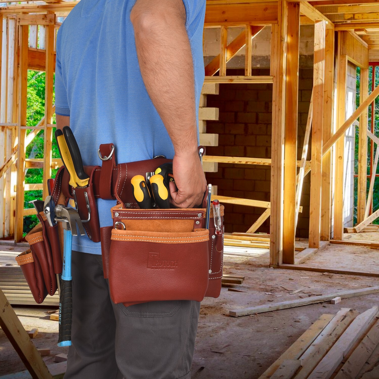 Trutuch Maroon Leather Tool Belt with Suspender | Framers Tool Bag | Tool Belt