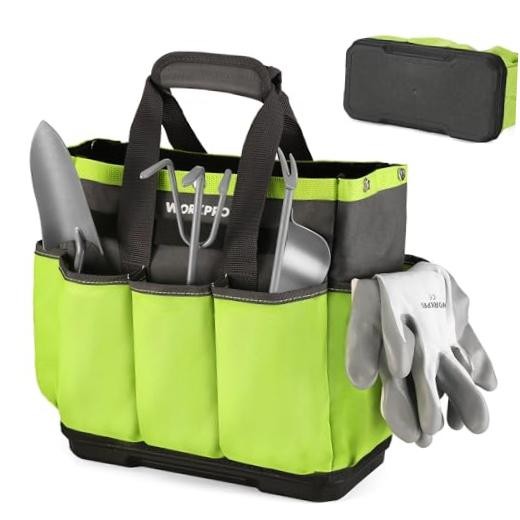 Garden Tool Bag with Waterproof Plastic Base, 8 Pockets Gardening Bag, Heavy