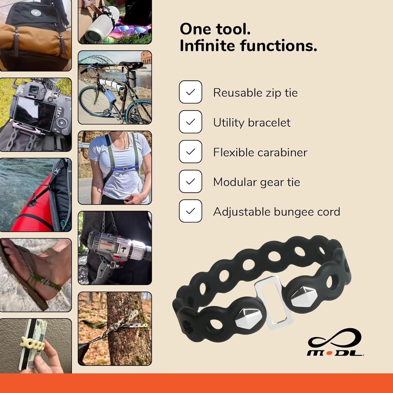 MODL Infinity Tool 2.0 Modular Straps (4-Pack)- Flexible Multi-Tool, Gear Strap