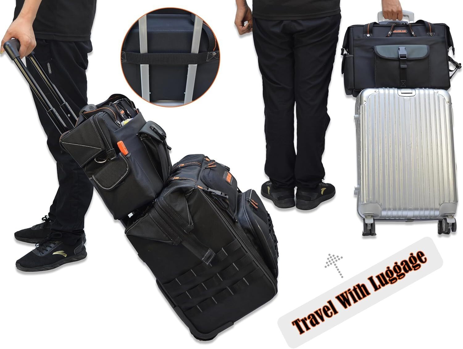 ✅ WELKINLAND 15-Pockets Electrician Tool Box Bag, Large – Open Black Orange ✅