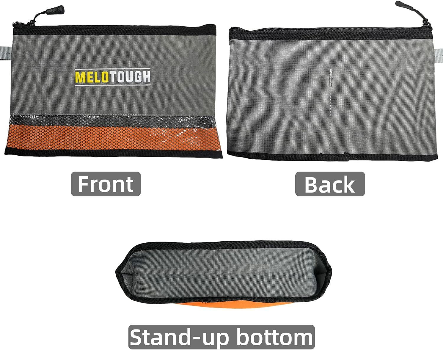 Melo Tough Multi Small Tool Pouch Bag 12inch, Grey&Orange(2 pack)