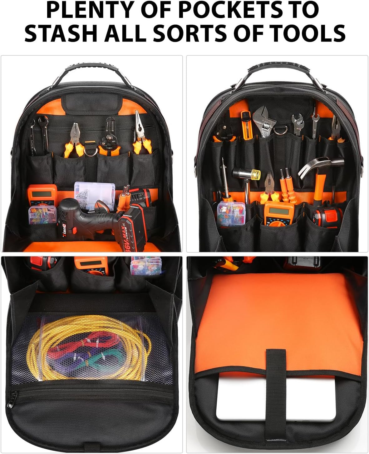 Durable Tool Backpack with Organizer & Laptop Compartment – Brown