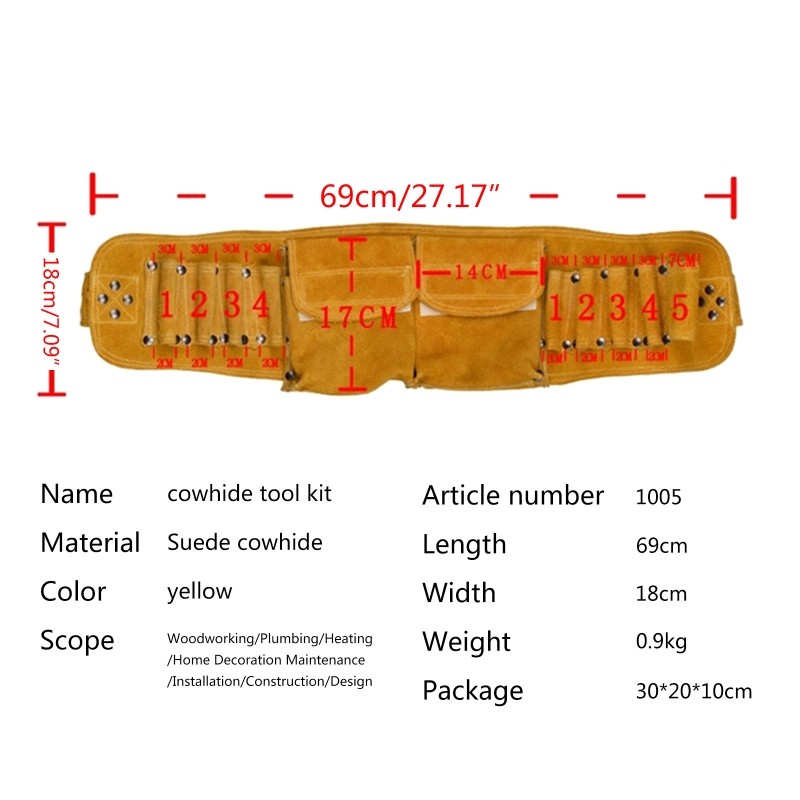 Multipurpose Tool Bag Natural Leather Bag Waist Bag Furniture Repair Pouch Bag