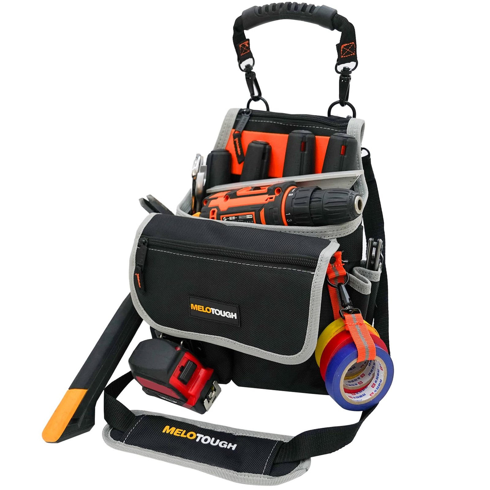 MELOTOUGH Electrician Tool Pouch Bag with Shoulder Strap 20 One size, BLACK