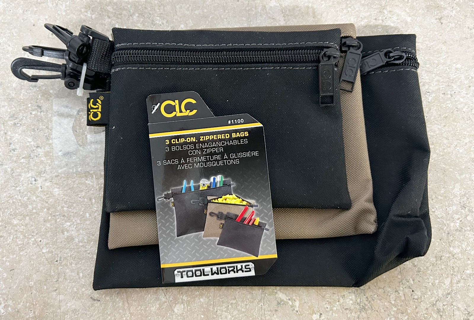 CLC workgear 2 zippered tool bags and 3 clip on zippered bags, FREE shipping