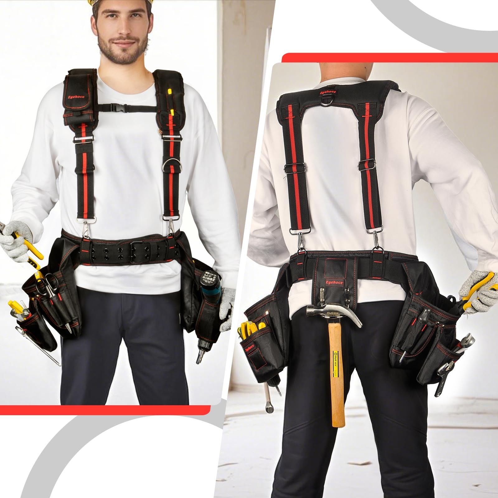 Heavy Duty Tool Belt with Padded Suspenders – Adjustable Multi-Pouch Rig