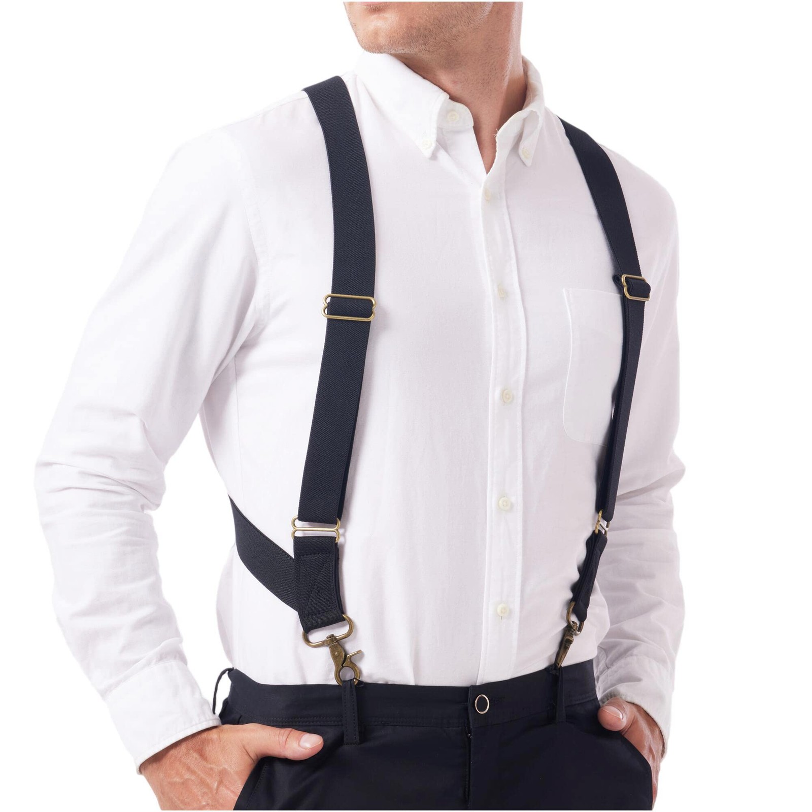 LazarsSpace Suspenders for Men Heavy Duty Large, 2 Hooks 1.5 Inches, Black