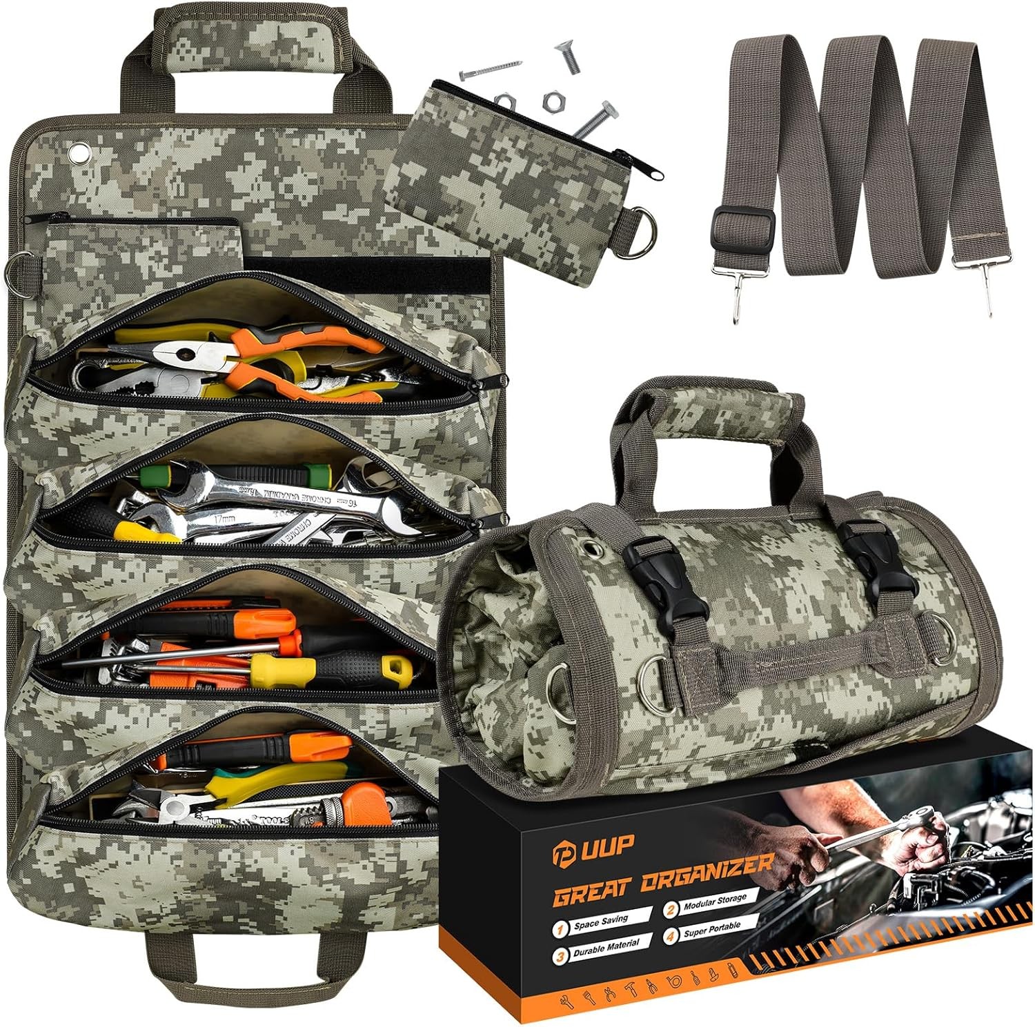 Tool Bag Roll Up, UUP Heavy Duty Rolled Empty Tool Storage Organizing, Portable