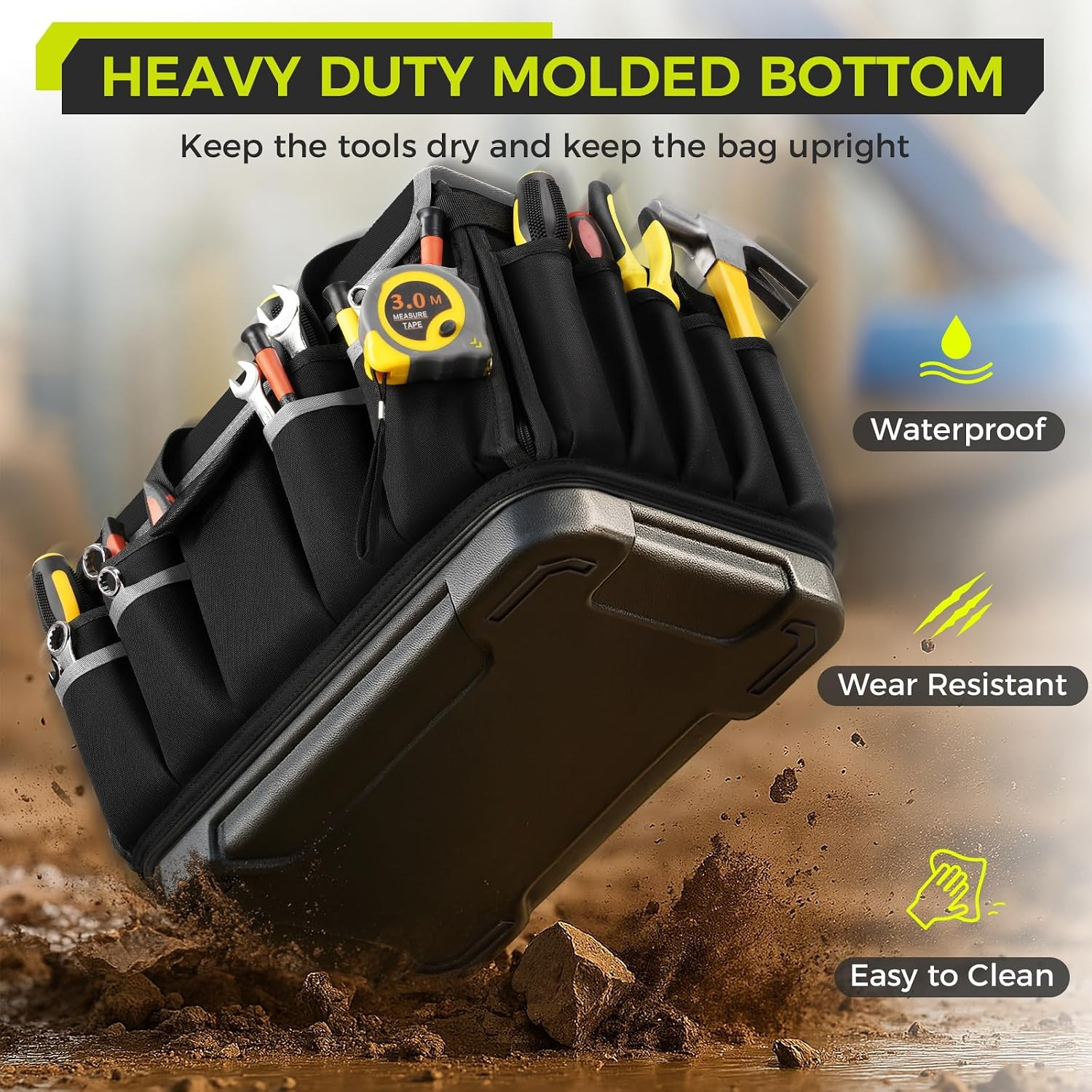 Heavy Duty Tool Bag 18-Inch, Extra Large 46 Pockets Electrician Tool Bag for Men