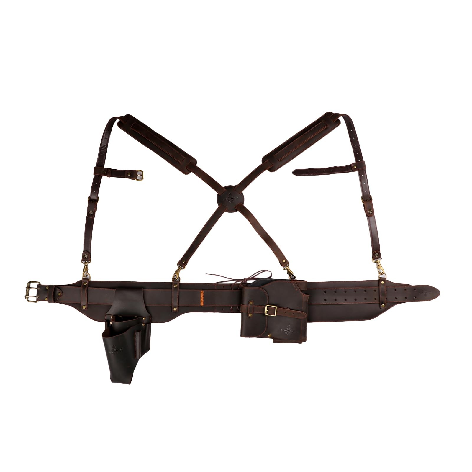Tourbon Leather Logging Belt Kit Faux Fleece Padded Suspenders