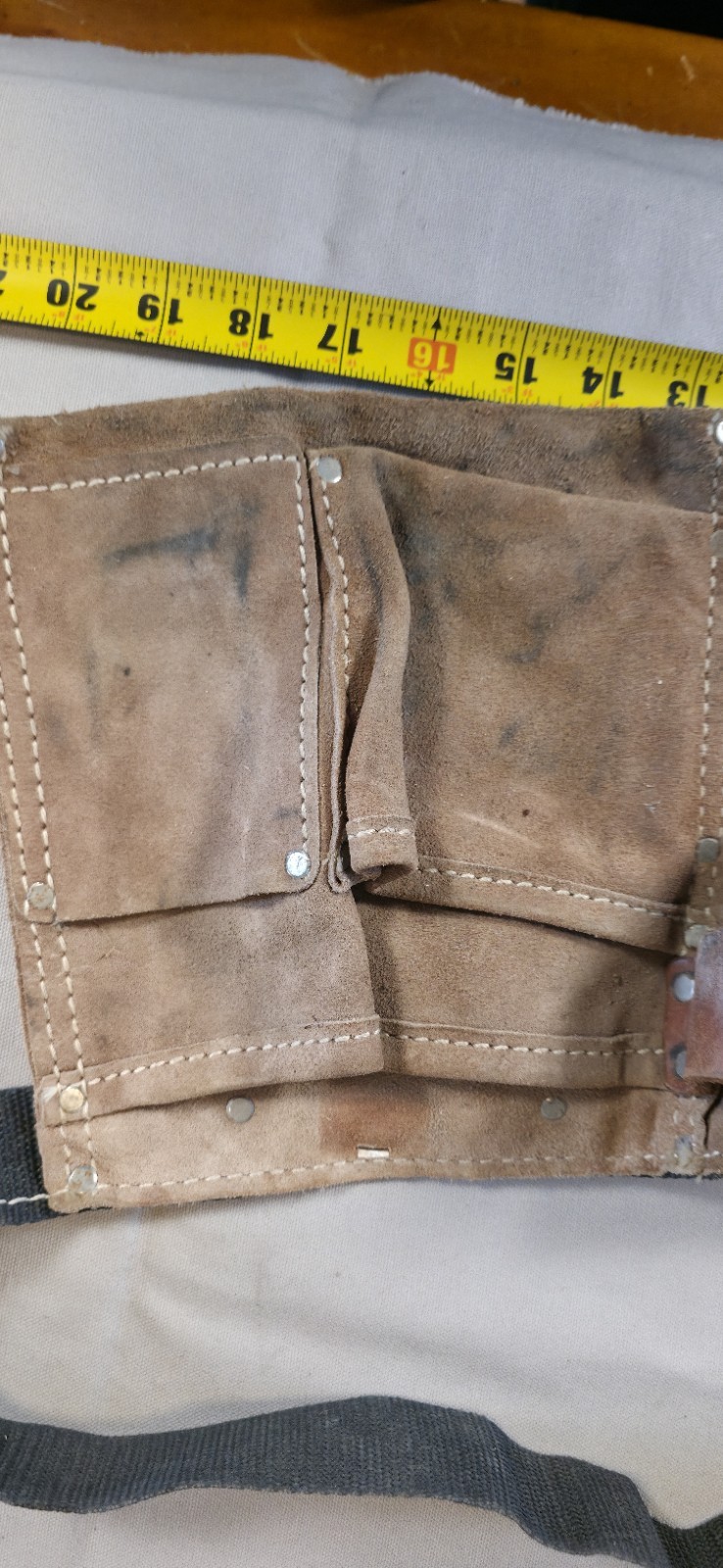 Vintage Suede Leather Carpenter Tool Belt Apron 2-Pouch Hammer Loop 22in Wide