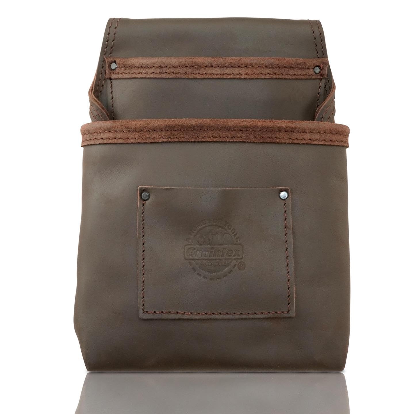 Graintex OS2318 2 Pocket Nail & Tool Pouch Top Grain Oil Tanned Leather Brown