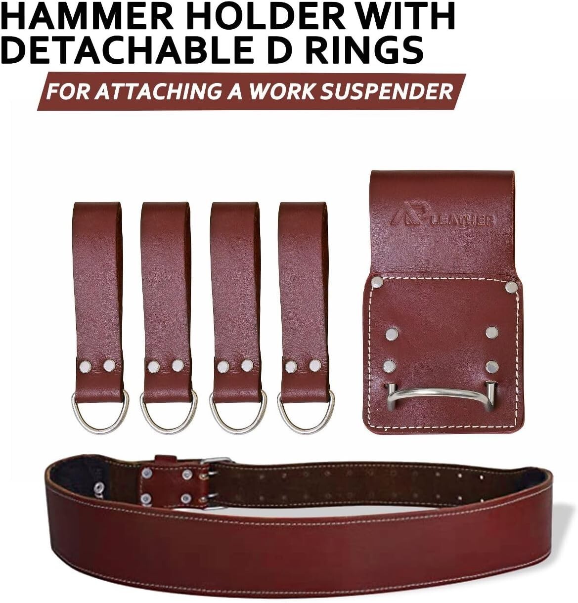 Leather Tool Belt Pouch Bag with suspenders for Construction Carpenter Handyman