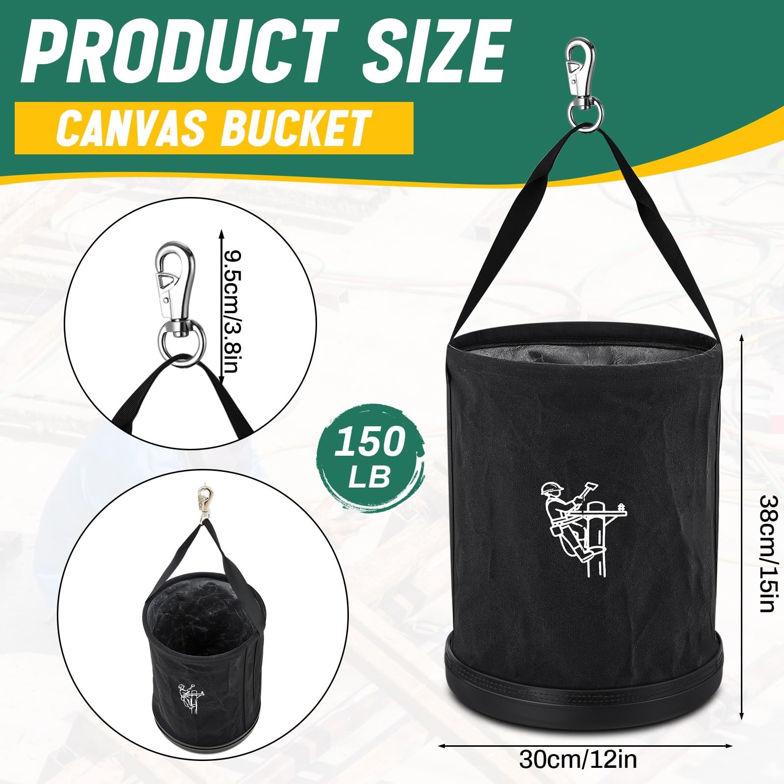 15″ x 12″ Canvas Tool Bucket Bag, Heavy Duty 150 Lbs Load Capacity, Truck Too