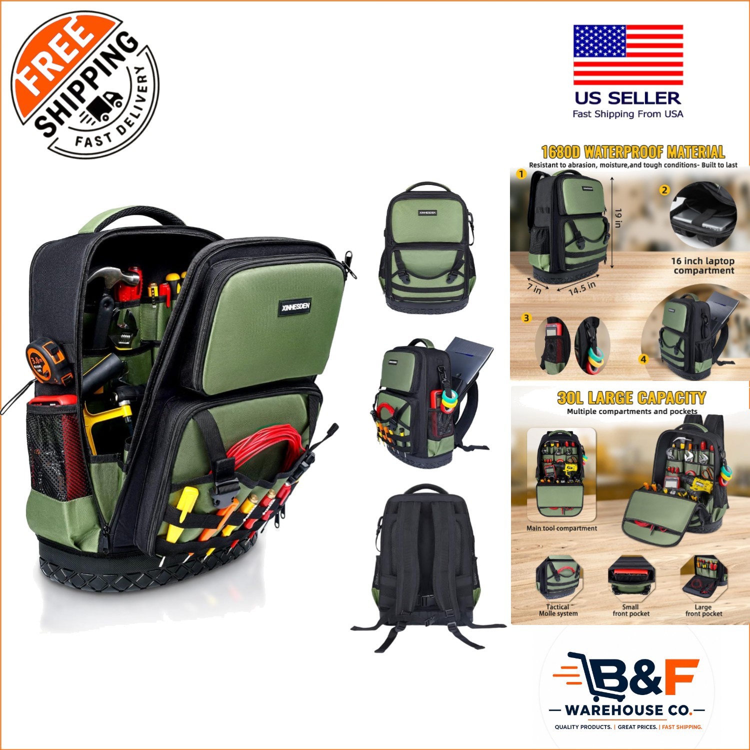 Versatile Tool Backpack for Electricians and HVAC Techs – Waterproof Design