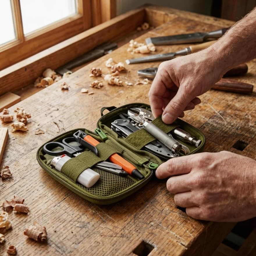 Toplepor EDC Utility Pouch, 5*7*1in, Oxford Multi-Slot green