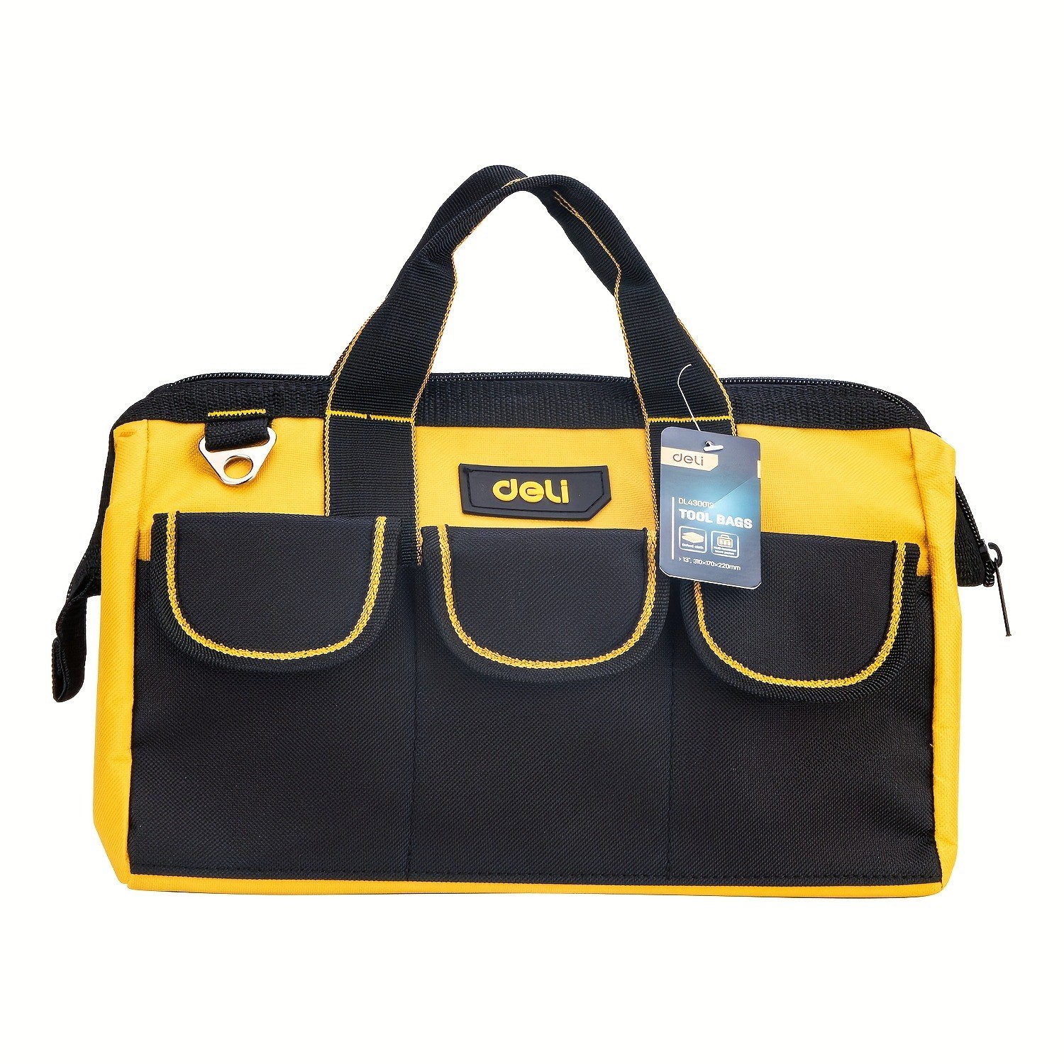 DELI 13 Inch Heavy Duty Contractor Tool Bag with 15 Pockets & Adjustable Strap