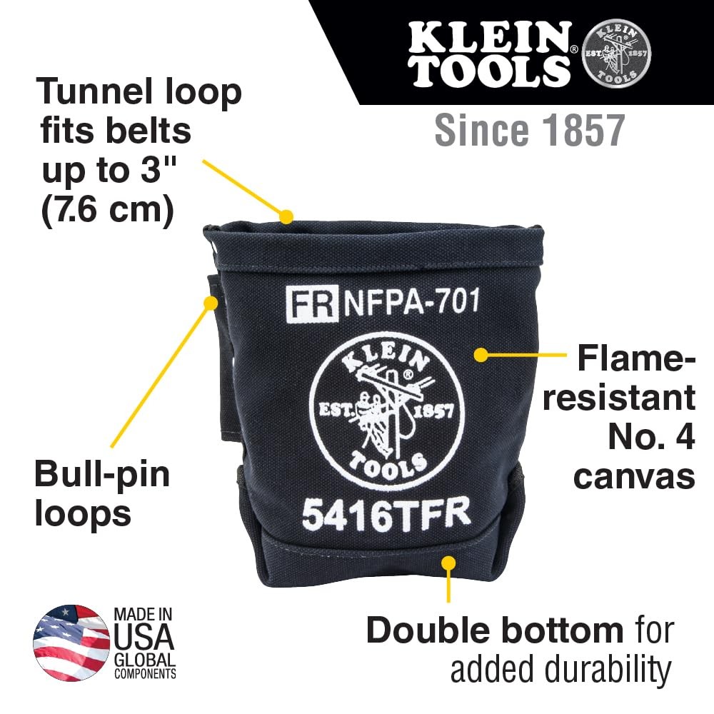 Klein Tools 5416TFR Tool Bag, Flame Resistant Canvas Bag for 1 Pack, Black