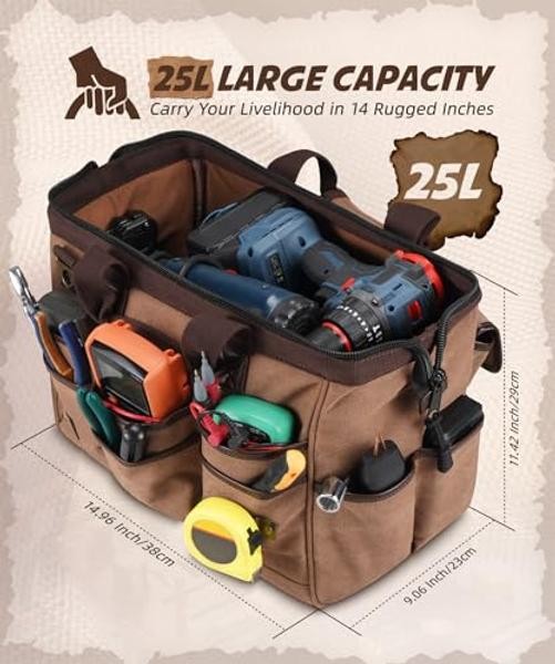 14 Inch Portable Electrician Tool Bag 21 Pockets – Heavy Duty 16OZ Canvas