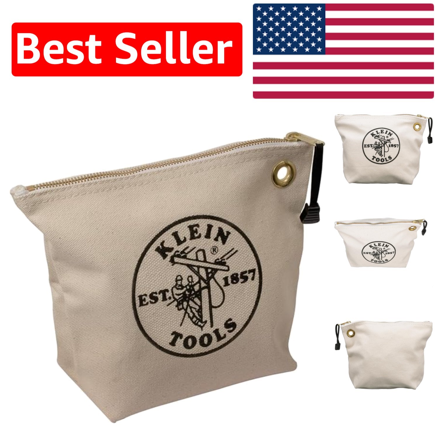 Durable 10-Inch Zipper Bag for Easy Storage of Tools and Parts, Natural Canvas