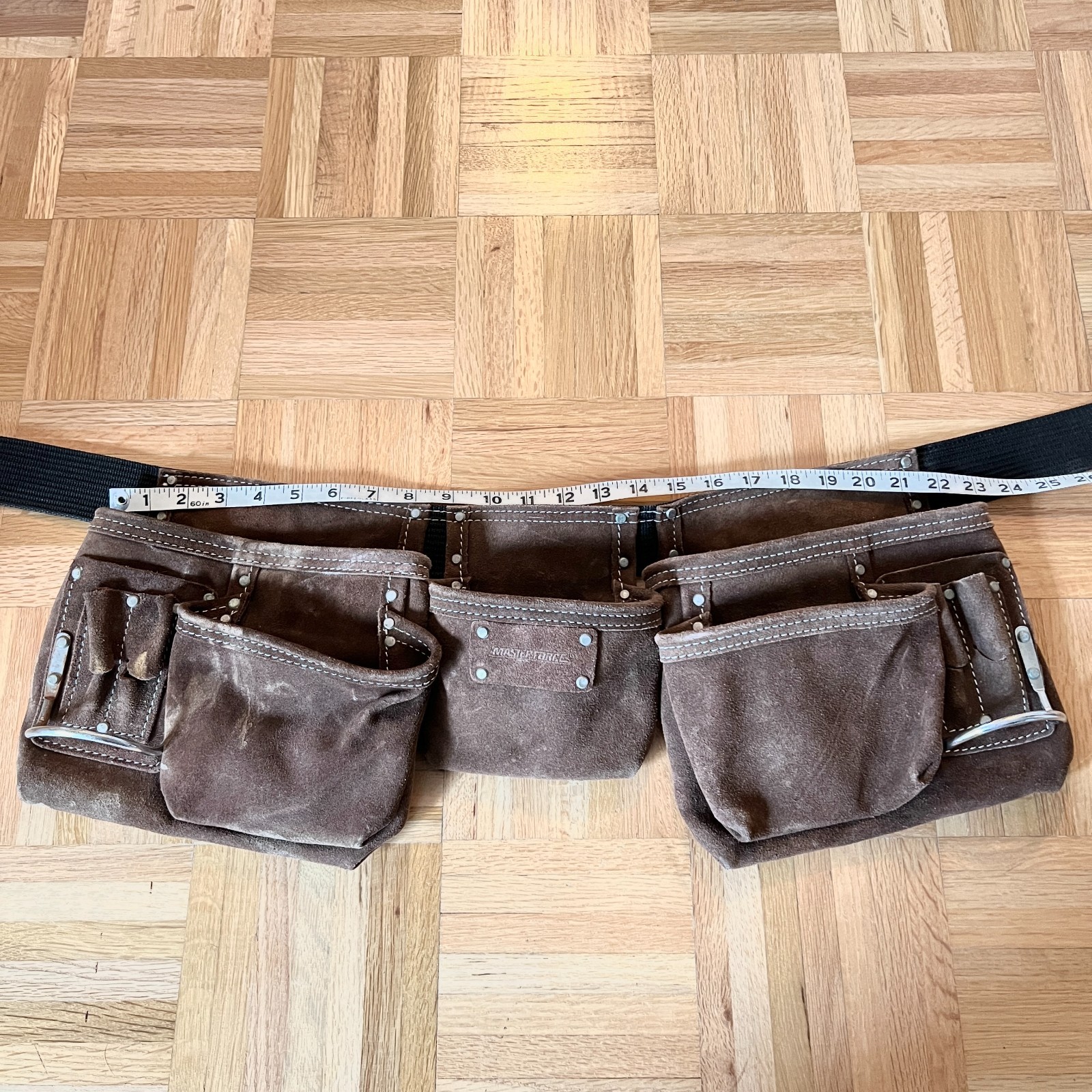 Master Force Heavy Duty Tool Belt Brown Suede Adjustable Construction Carpenter
